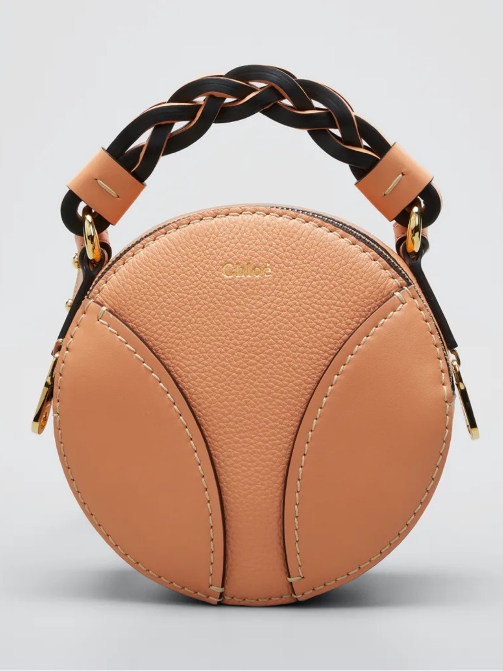 Chloé Light Brown Bloom Grained Calfskin Mini Round Daria Crossbody Bag